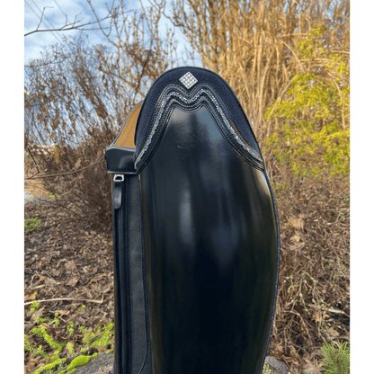 Custom DeNiro Raffaello Dressage Boot - Brushed Black & Blue Stardust Rondine with Crystals -Elastic Stretch Panel - 38 MC/L