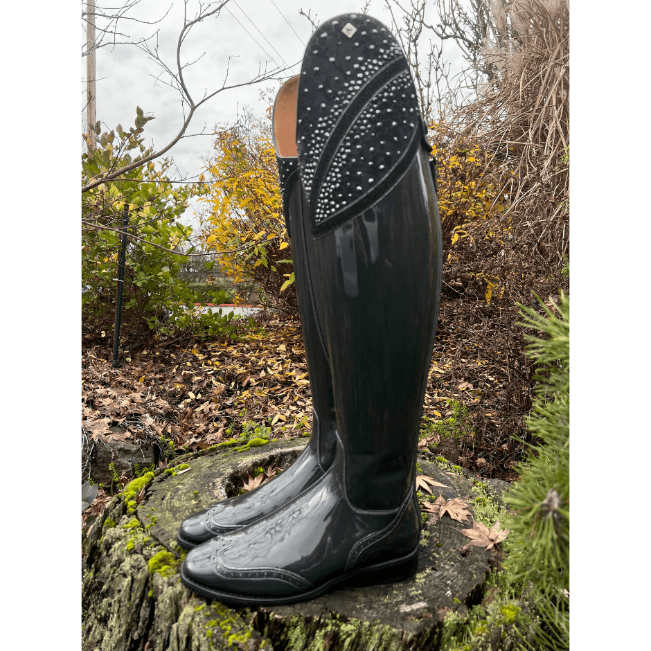 Custom DeNiro Volta Dressage Boot - Grey Patent & Black Stardust