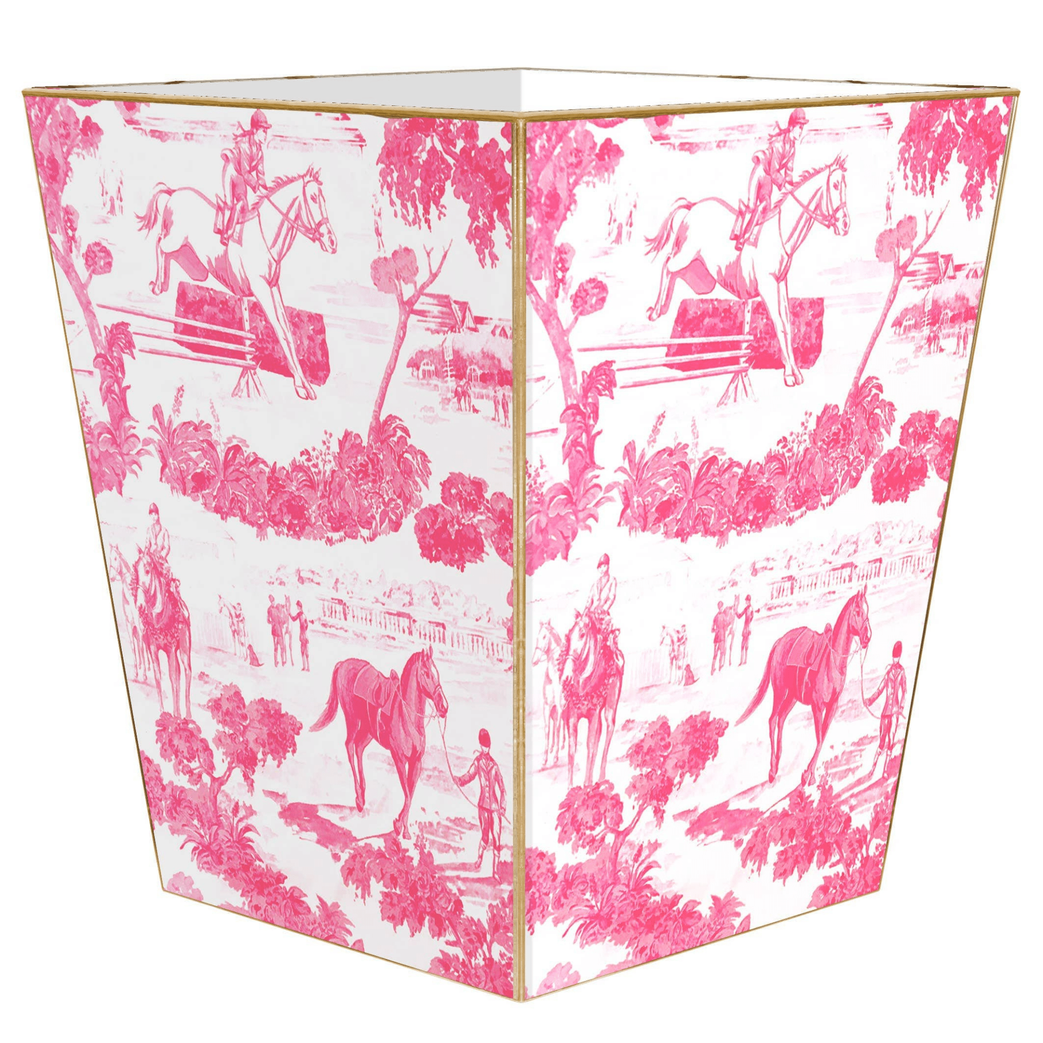 Pink Equestrian Toile Wastepaper Basket