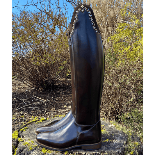 Custom DeNiro Raffaello Dressage Boot - Brushed Brown with Rondine Top and Swarovksi Cyrstals