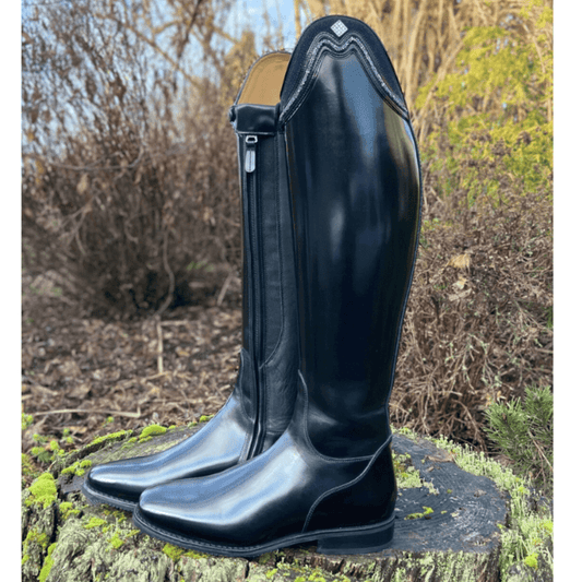 Custom DeNiro Raffaello Dressage Boot - Brushed Black & Blue Stardust Rondine with Crystals -Elastic Stretch Panel - 40 C+.5/L