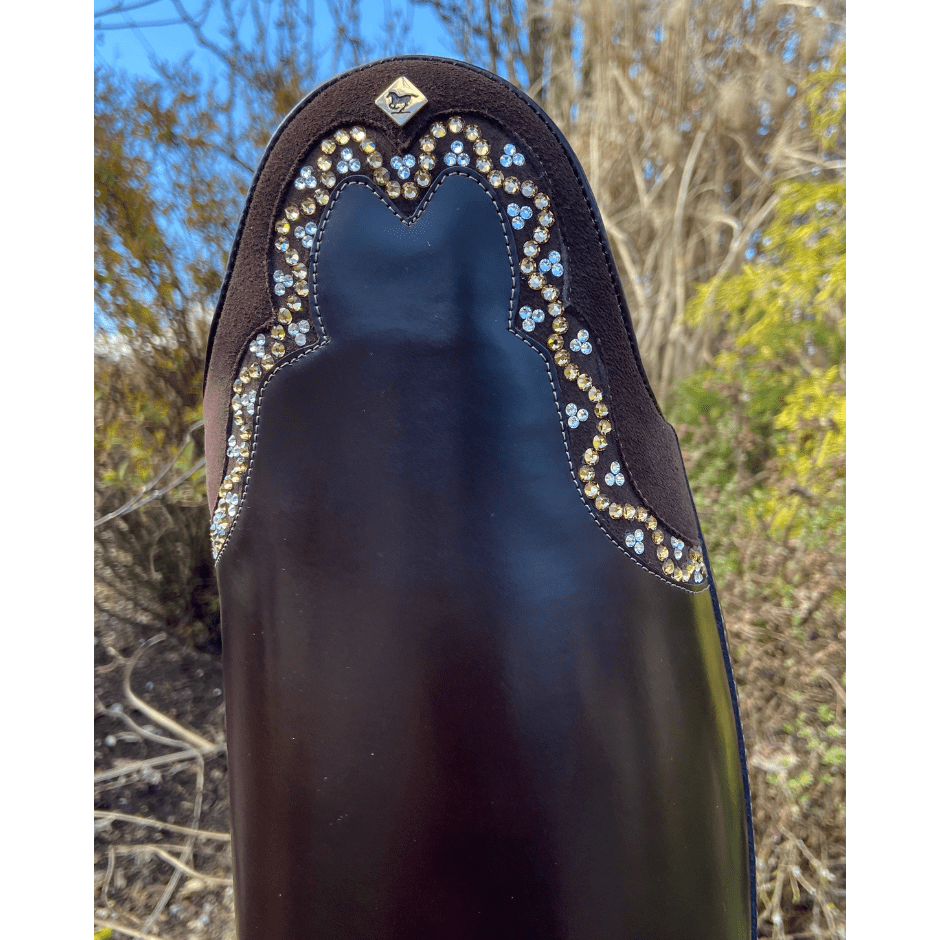 Custom DeNiro Raffaello Dressage Boot - Brushed Brown with Rondine Top and Swarovksi Cyrstals