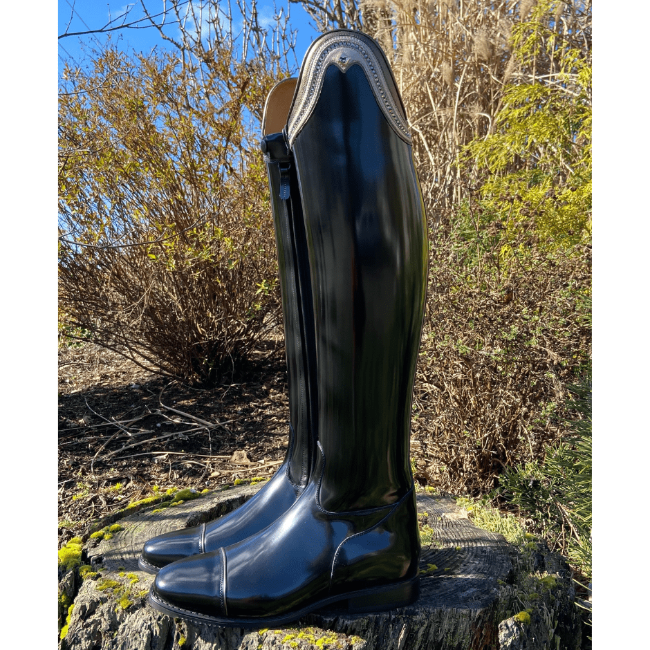 Custom DeNiro Raffaello Dressage Boot - Brushed Black & Sintax Bronzo Rondine with Crystals