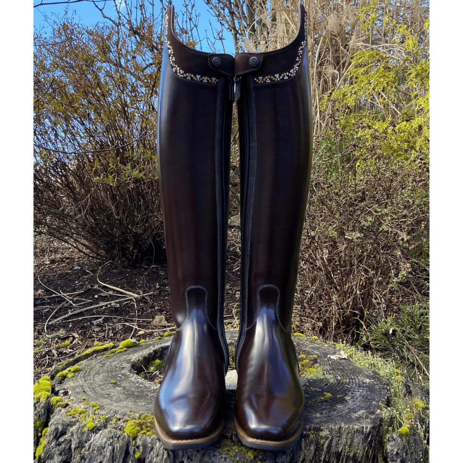 Custom DeNiro Raffaello Dressage Boot - Brushed Brown with Rondine Top and Swarovksi Cyrstals