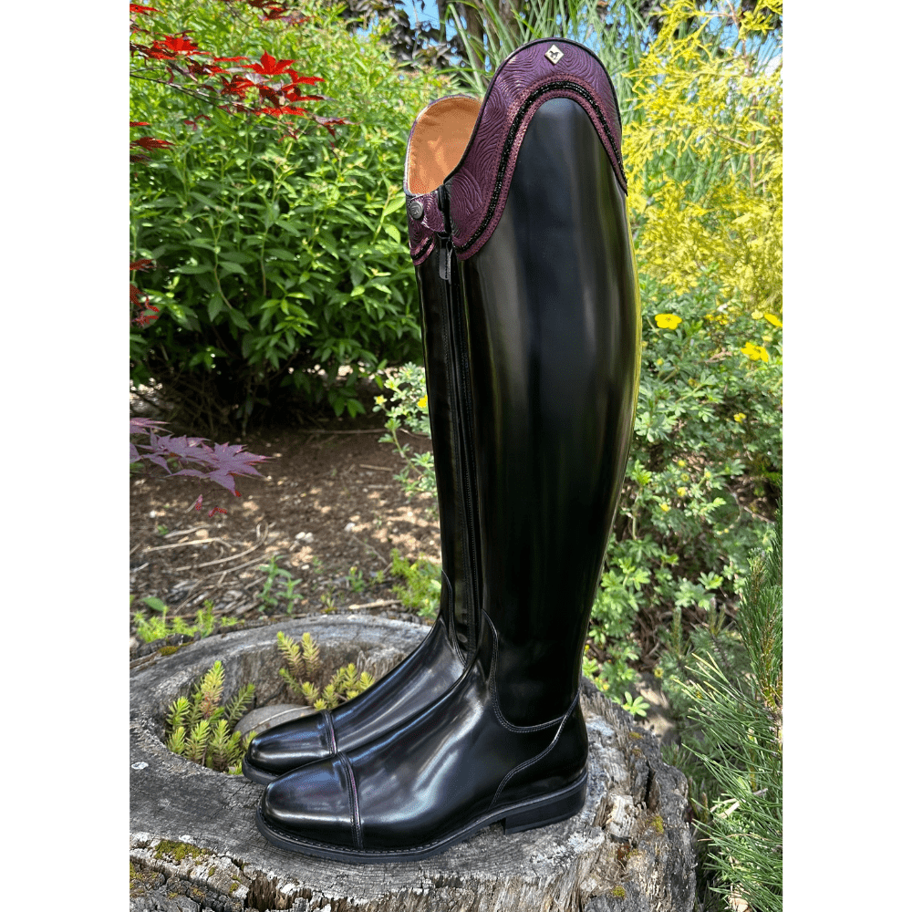 Custom DeNiro Bellini Dressage Boot - Brushed Black with Roseto Viola Aurora & Fineline