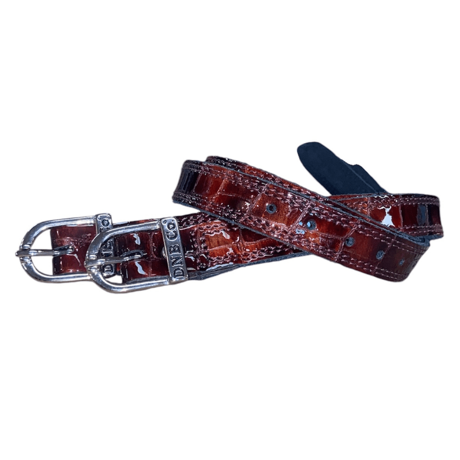 DeNiro Spur Straps Silver Buckle - Bordeaux Patent Croc
