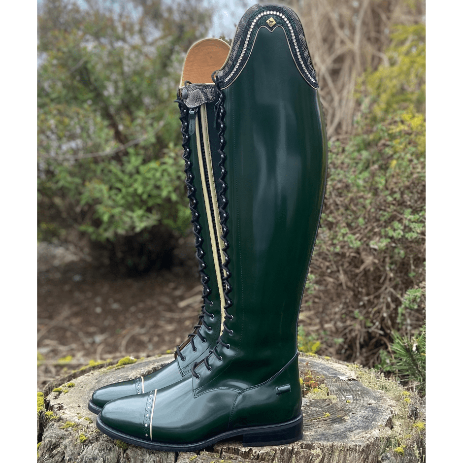 Custom DeNiro Tintoretto Dressage Boot - Brushed Green with Rondine Top in Sakra Grey