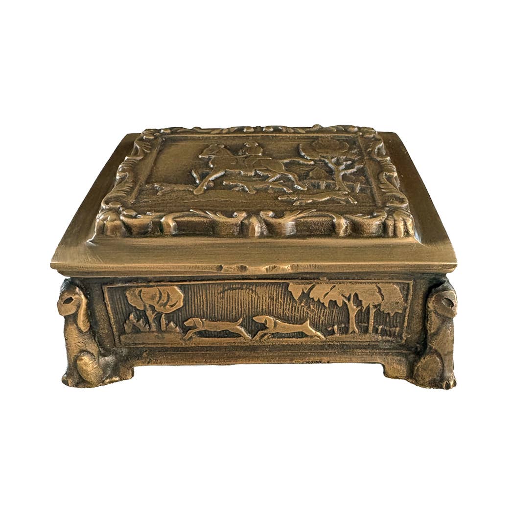 Antiqued Brass Equestrian Trinket Box