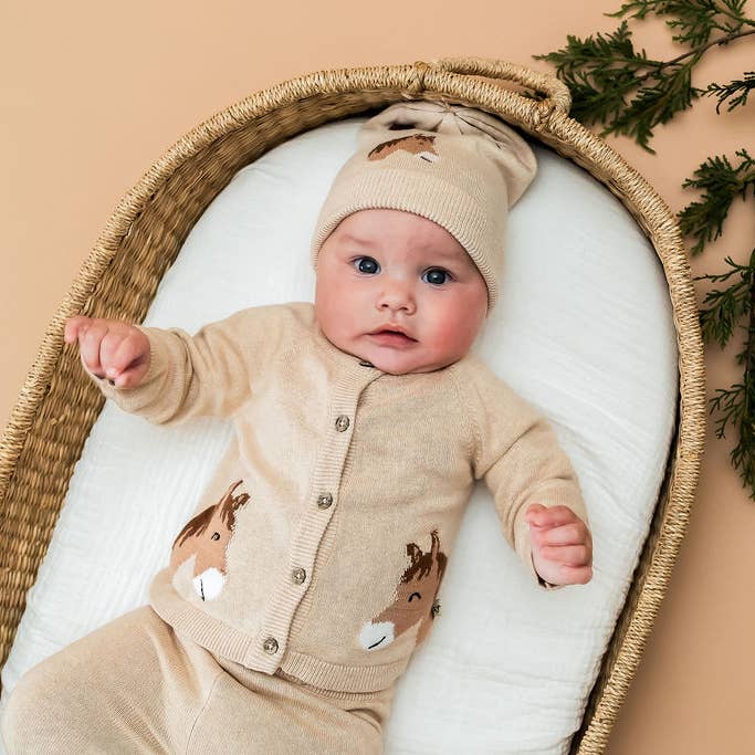Horse Jacquard Knit Organic Baby Cardigan