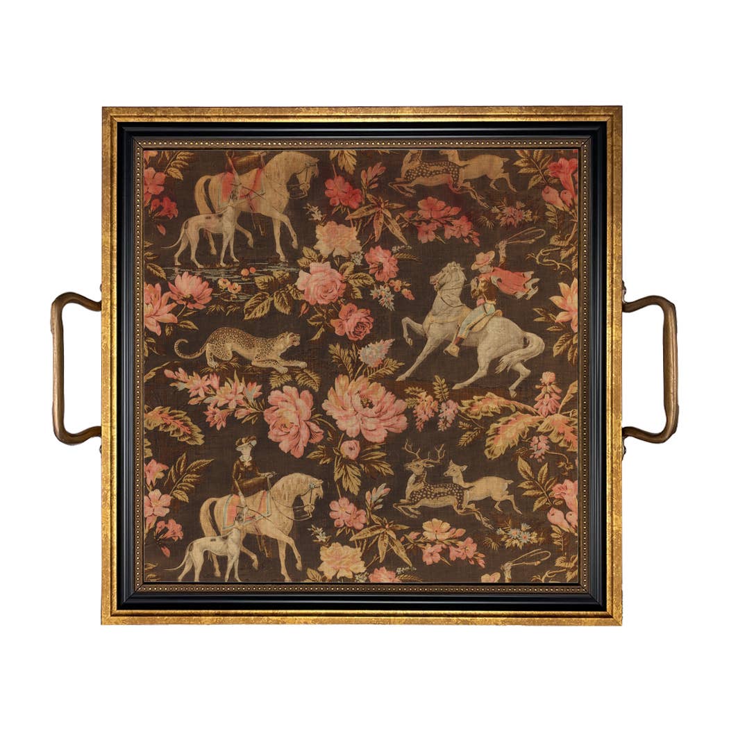 Pink and Brown Equestrian Fabric Print Decorative Tray