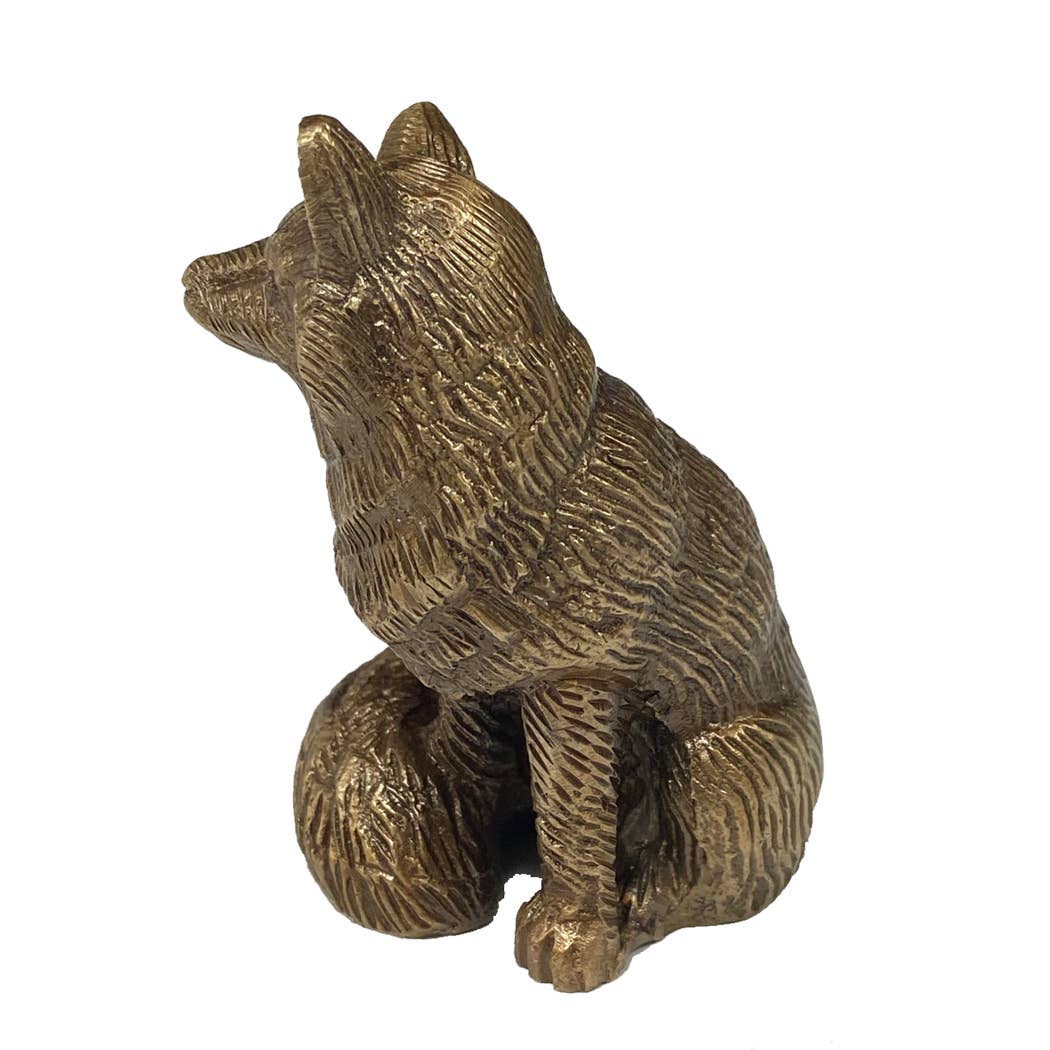 Antiqued Solid Brass Sitting Fox