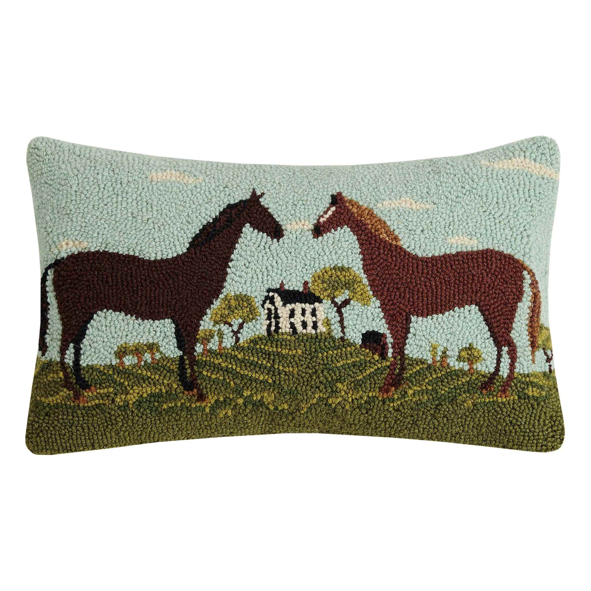 Warren Kimble Black And Brown Horses Hook Pillow