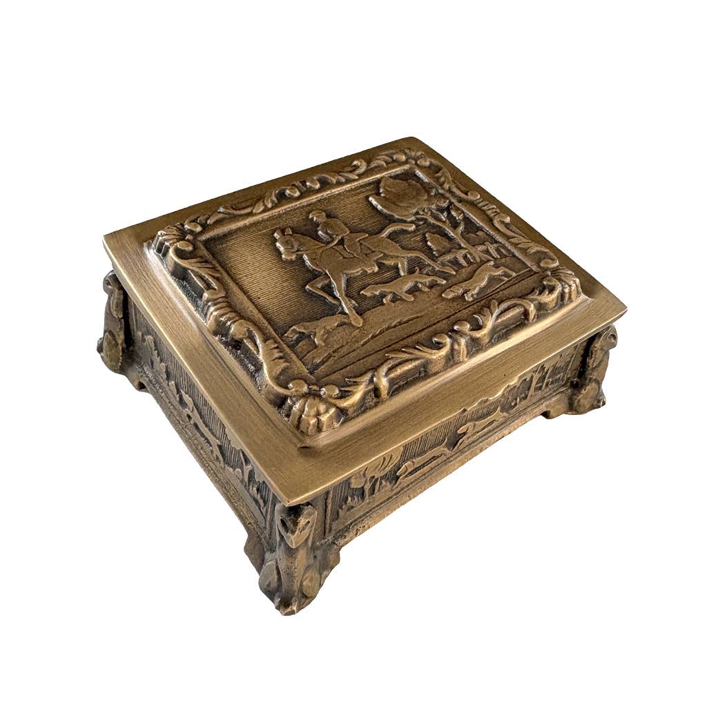 Antiqued Brass Equestrian Trinket Box