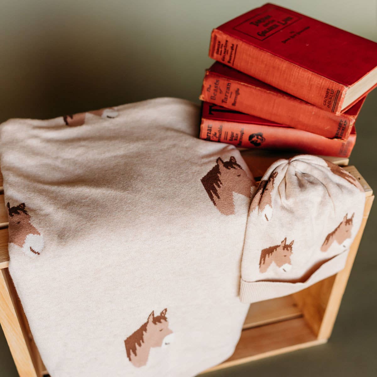 Horse Dreams - Organic Cotton Jacquard Knit Baby Blanket