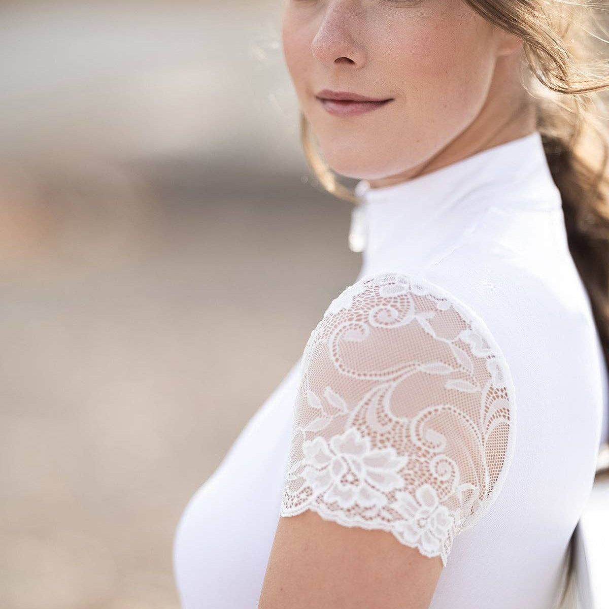 Kastel Galloon Lace White Short Sleeve Sun Shirt