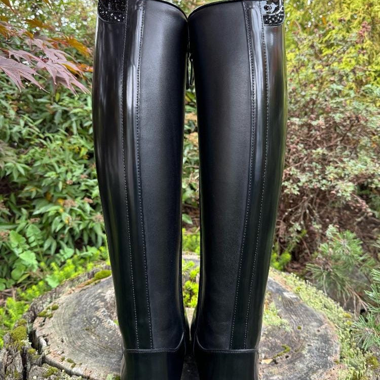 Custom DeNiro Bellini Dressage Boot - Brushed Black with Patent Piccolo & Swarovski