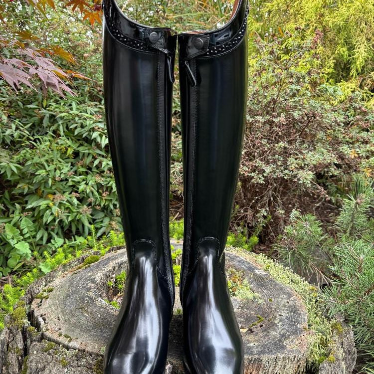 Custom DeNiro Bellini Dressage Boot - Brushed Black with Patent Piccolo & Swarovski