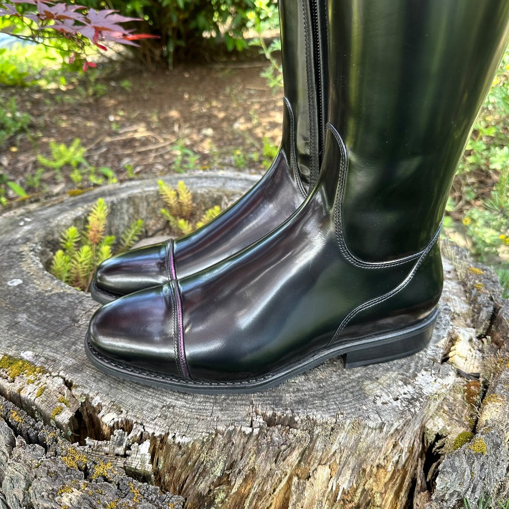 Custom DeNiro Bellini Dressage Boot - Brushed Black with Roseto Viola Aurora & Fineline