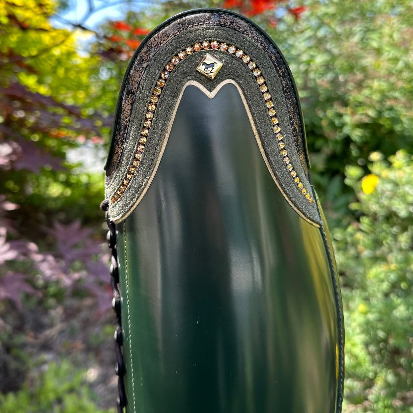 Custom DeNiro Tintoretto Dressage Boot - Brushed Green with Infinito Rondine, Stardust & Swarovski