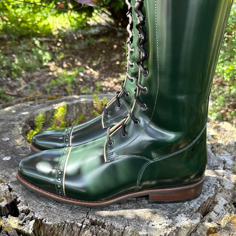 Custom DeNiro Tintoretto Dressage Boot - Brushed Green with Infinito Rondine, Stardust & Swarovski