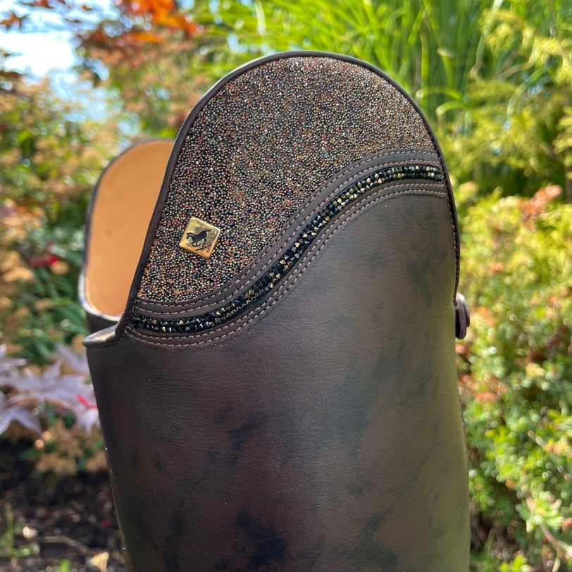 Custom DeNiro Volta Dressage Boot - Caprice Nuvolato Cafe & Swarovski Fabric
