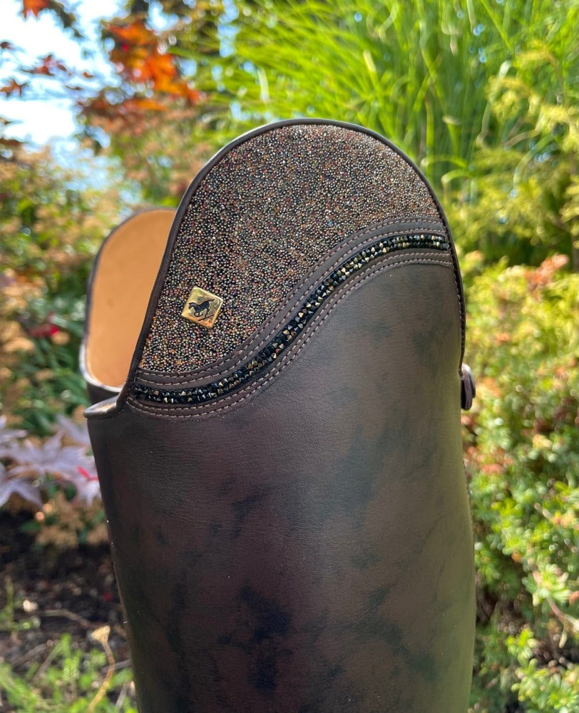 Custom DeNiro Volta Dressage Boot - Caprice Nuvolato Cafe & Swarovski Fabric