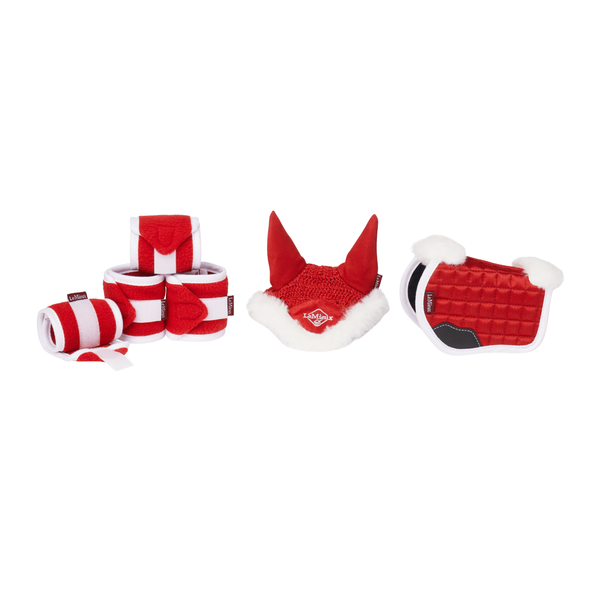 set of christmas polos, fly hood, and pad