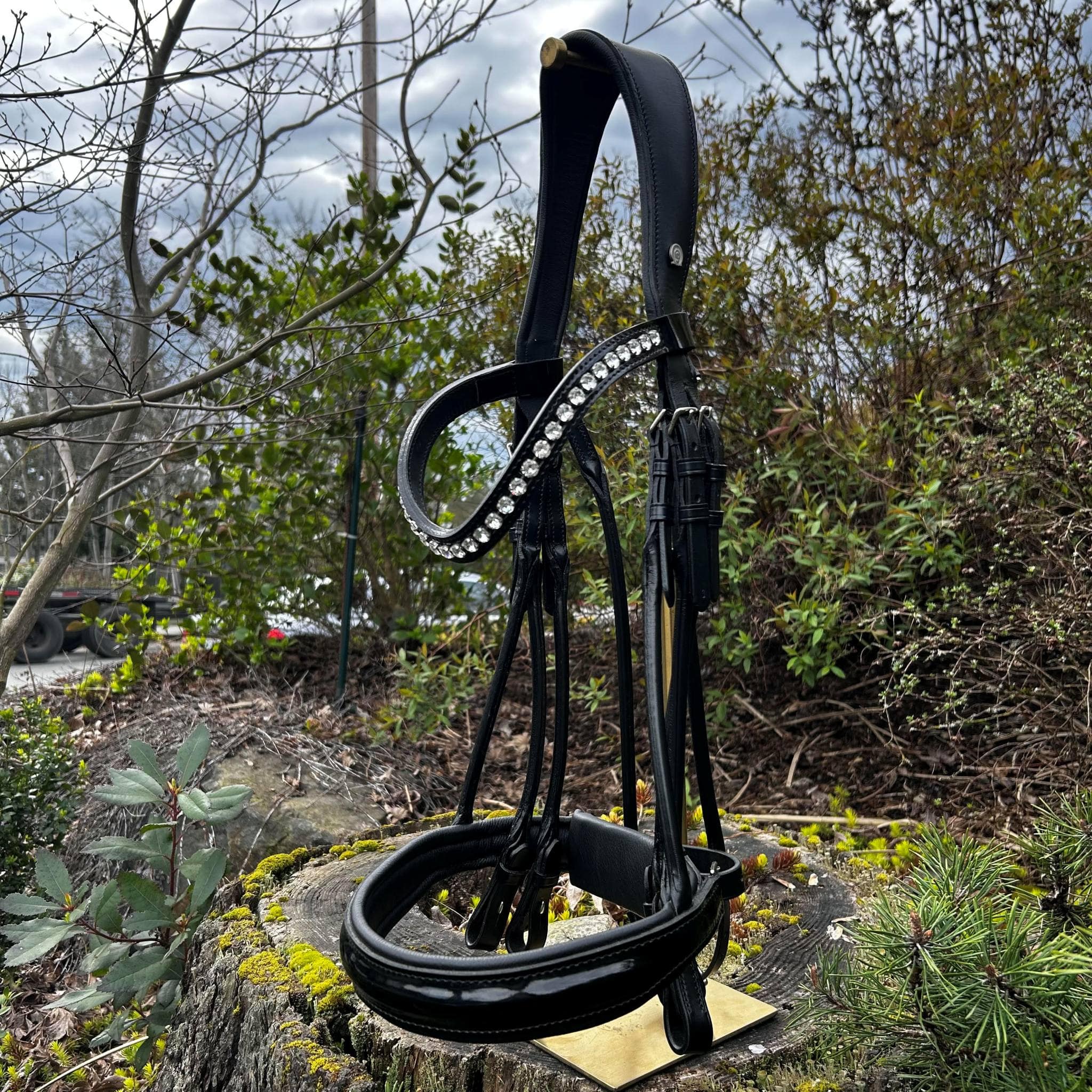 Otto Schumacher Bellevue Rolled Double with Black Patent and Crystal Browband