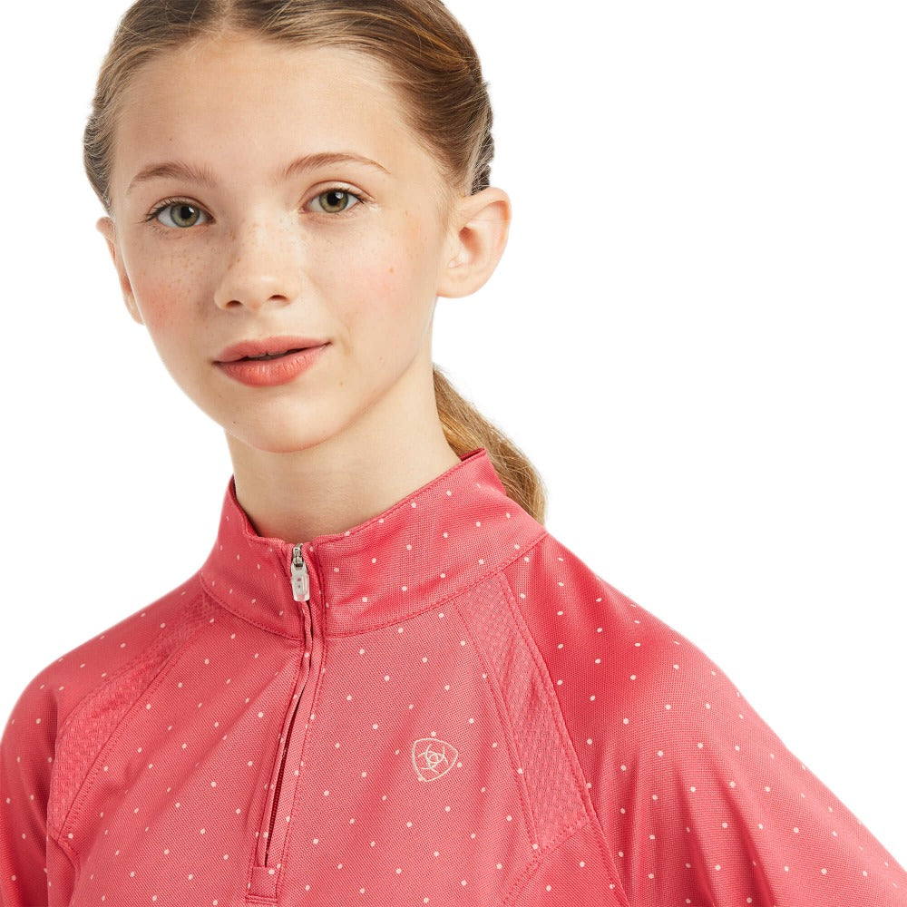 Ariat Juniors Sunstopper 1/4 Zip - Party Pink Dot
