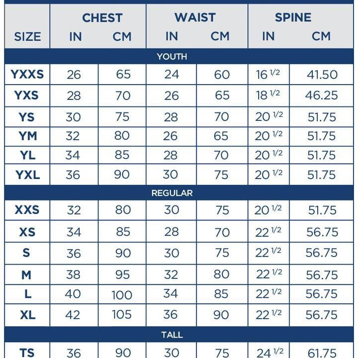 Eventer Pro Safety Vest - Size Chart