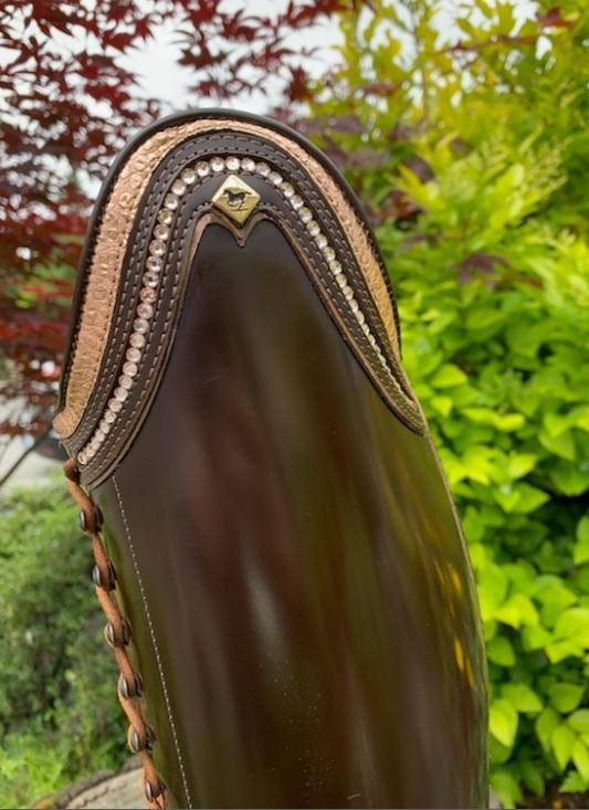 Custom DeNiro Tintoretto Dressage Boot - Brushed Brown with BG Salmon Rondine & Swarovski