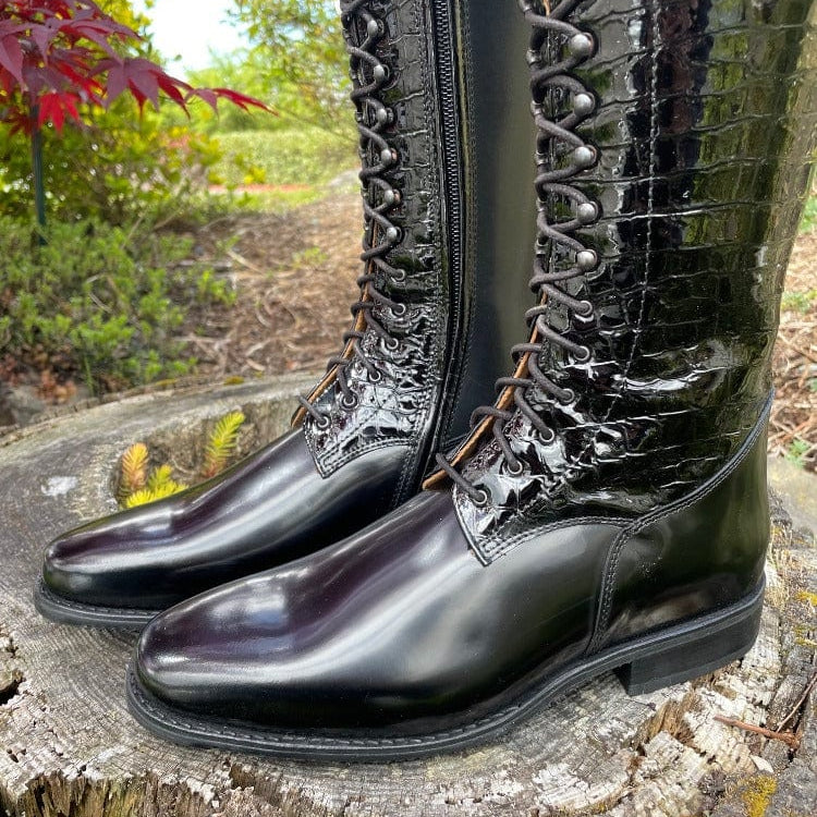 Custom DeNiro Tintoretto Dressage Boot - Black Lucidi Croc with Swarovski Buckle