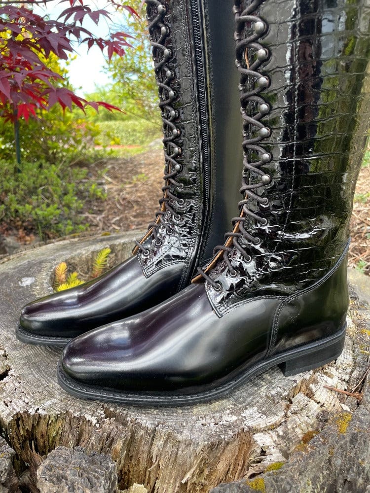 Custom DeNiro Tintoretto Dressage Boot - Black Lucidi Croc with Swarovski Buckle