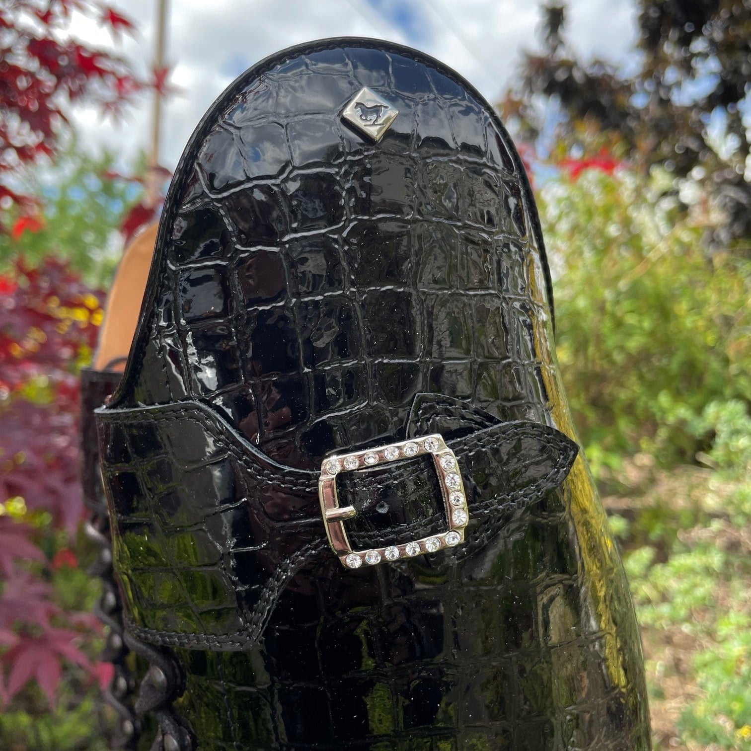 Custom DeNiro Tintoretto Dressage Boot - Black Lucidi Croc with Swarovski Buckle