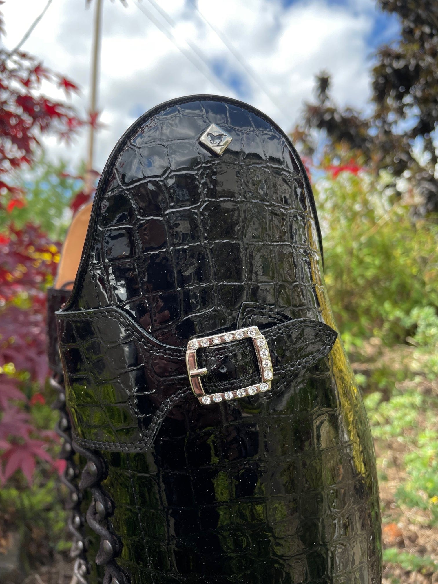 Custom DeNiro Tintoretto Dressage Boot - Black Lucidi Croc with Swarovski Buckle