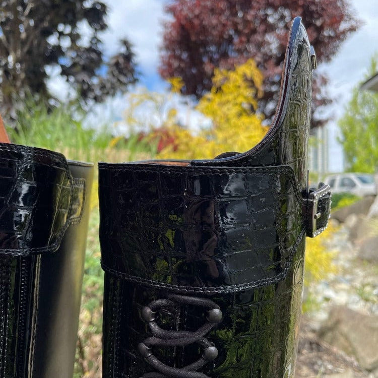 Custom DeNiro Tintoretto Dressage Boot - Black Lucidi Croc with Swarovski Buckle