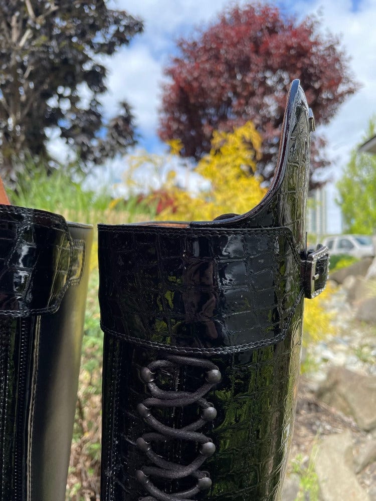 Custom DeNiro Tintoretto Dressage Boot - Black Lucidi Croc with Swarovski Buckle