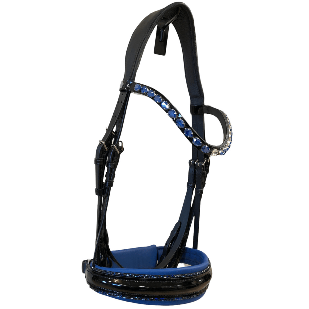 Otto Schumacher Tokyo Double Bridle with Black Patent and Blue Fineline