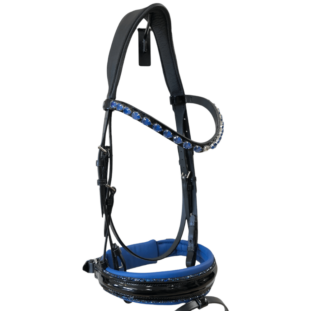 Otto Schumacher Tokyo Snaffle Bridle with Black Patent and Blue Fineline