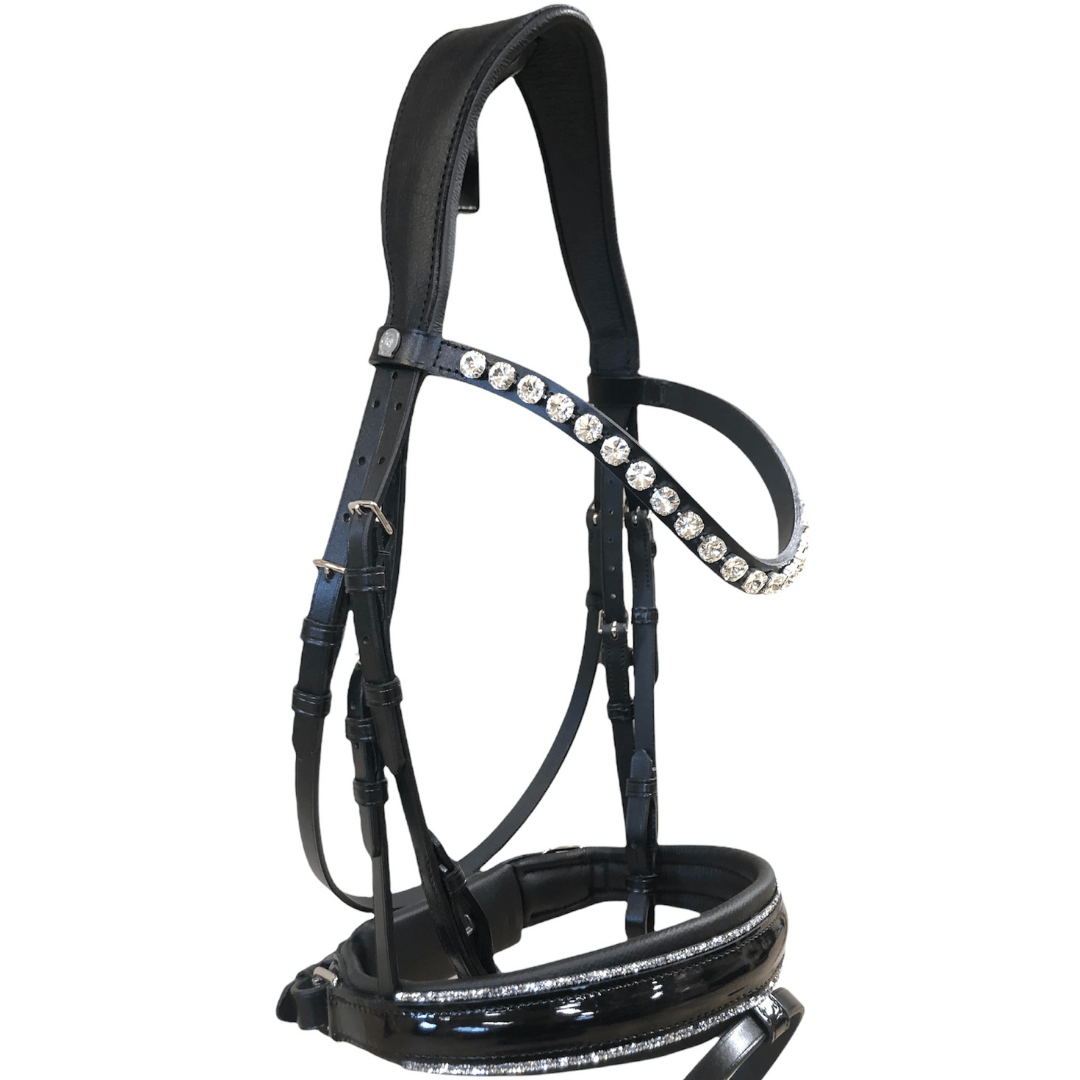 Otto Schumacher Tokyo Snaffle Bridle with Crystal Fineline and Black Patent