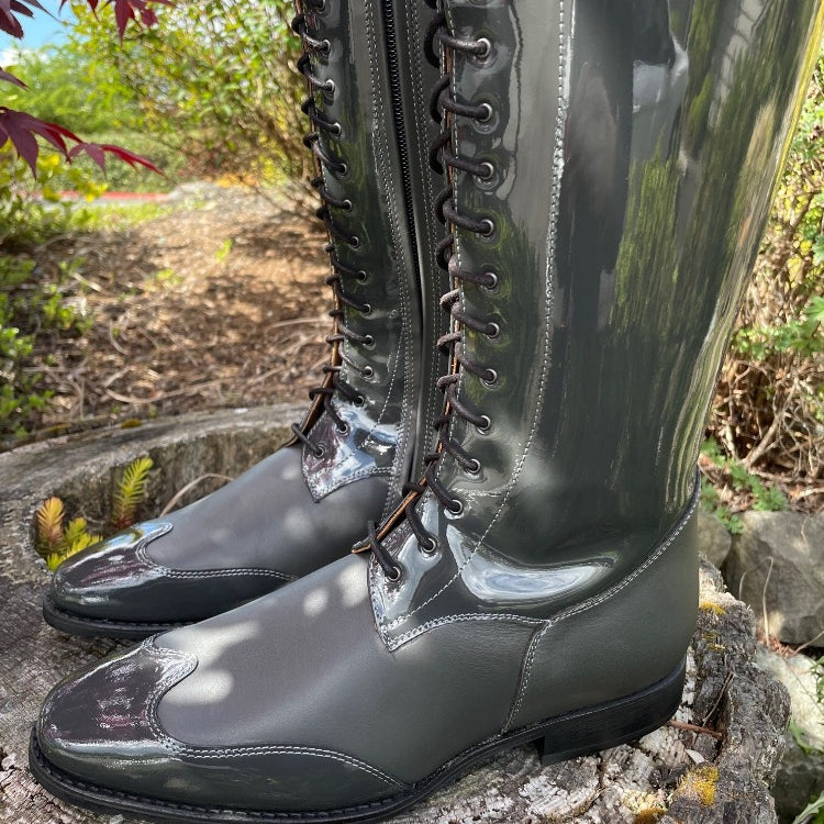Custom DeNiro Botticelli Dressage Boot - Grey Patent with Luxory Grey Rondine Top & Swarovski