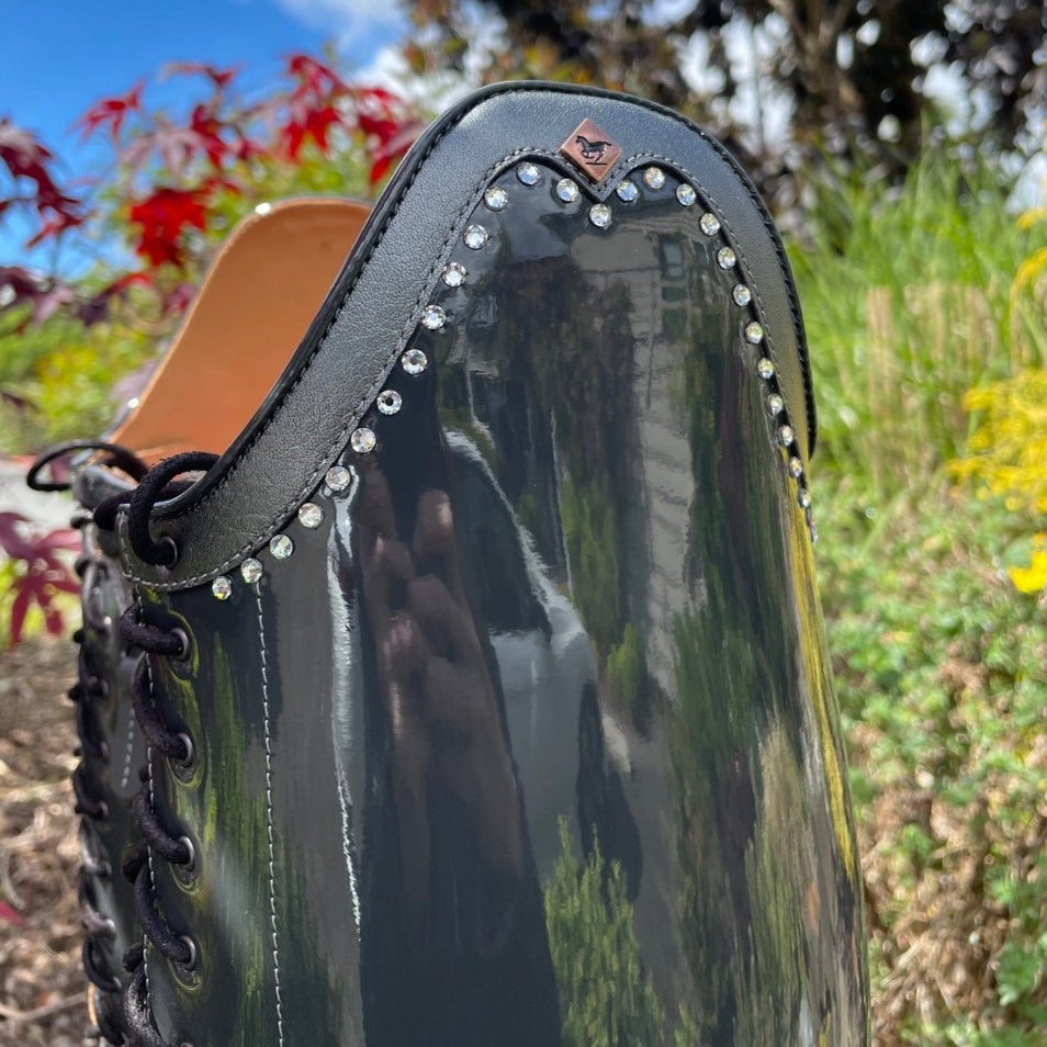 Custom DeNiro Botticelli Dressage Boot - Grey Patent with Luxory Grey Rondine Top & Swarovski