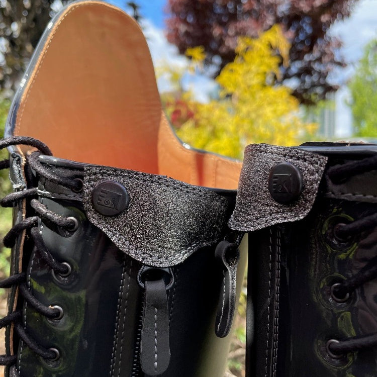 Custom DeNiro Botticelli Dressage Boot - Grey Patent with Luxory Grey Rondine Top & Swarovski