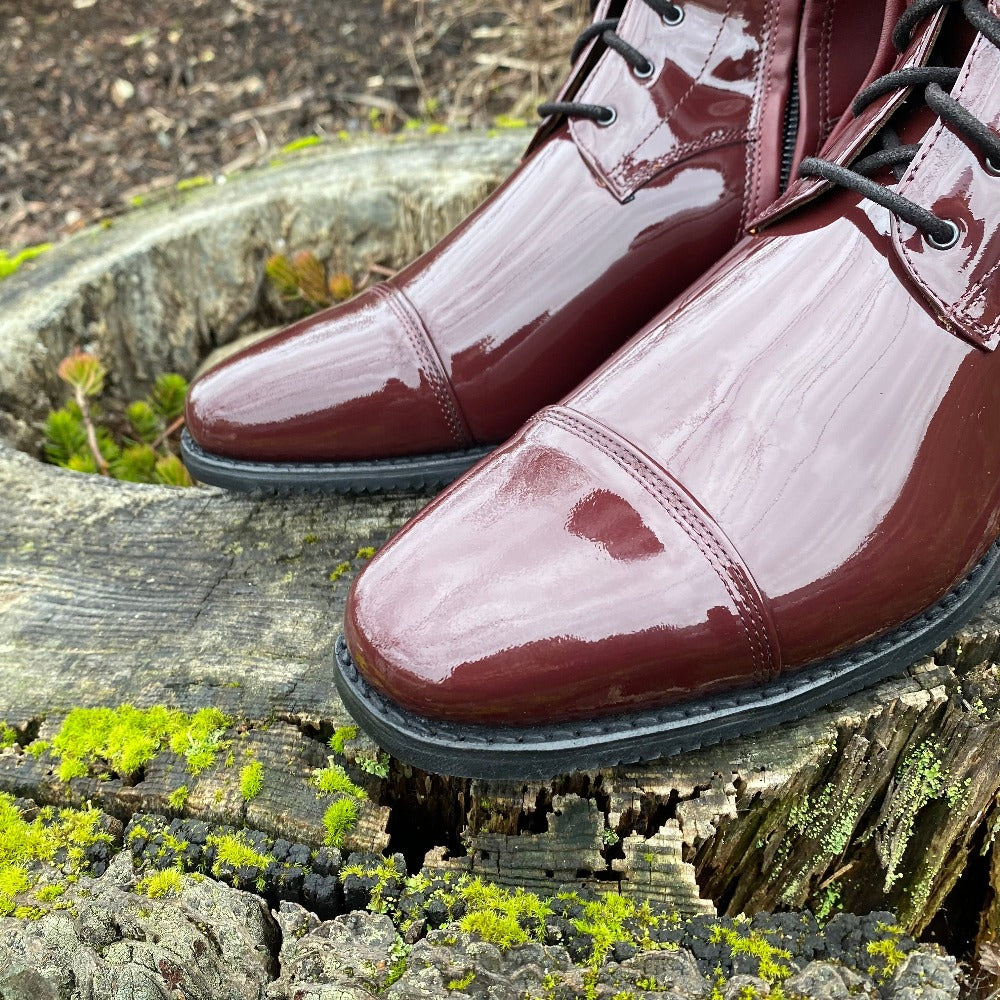 Custom DeNiro Botticelli Dressage Boot - Burgundy Patent & Swarovski Lace Up