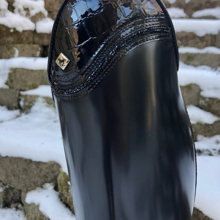 Custom DeNiro Bellini Dressage Boot - Brushed Black with Black Croc Lisa Top & Fineline