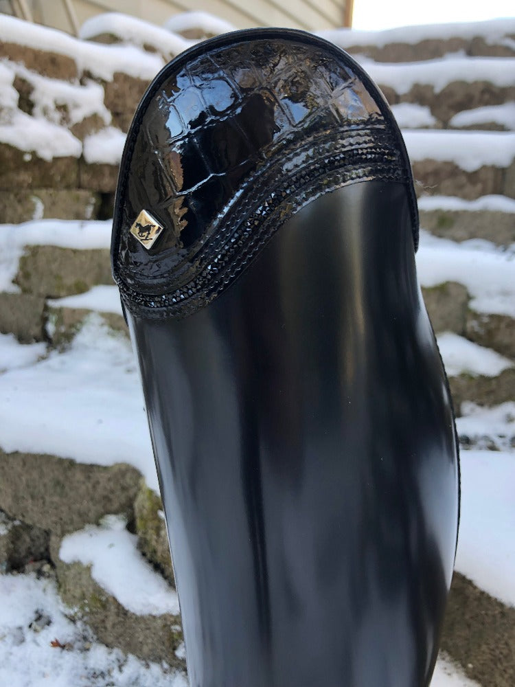 Custom DeNiro Bellini Dressage Boot - Brushed Black with Black Croc Lisa Top & Fineline