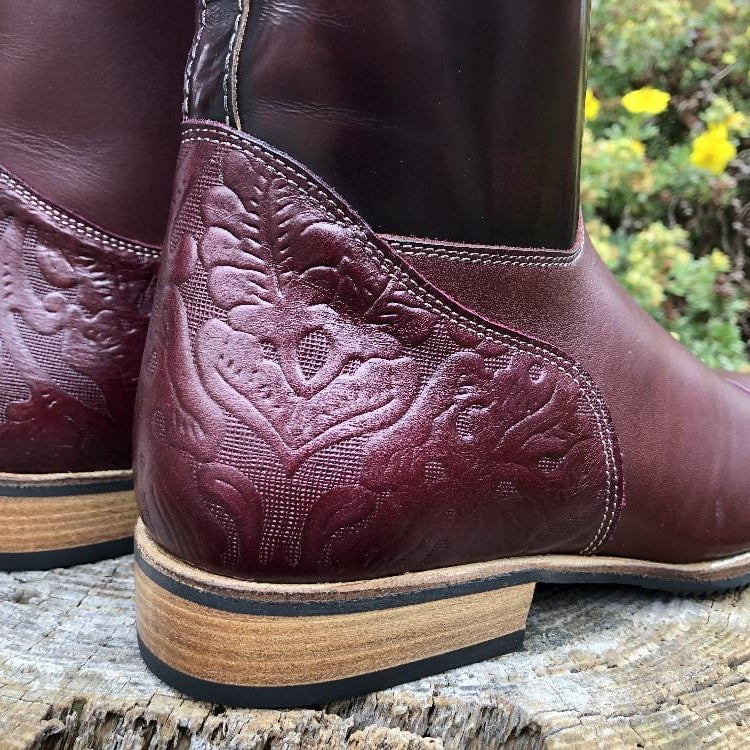 custom deniro raffaello burgundy heel detail