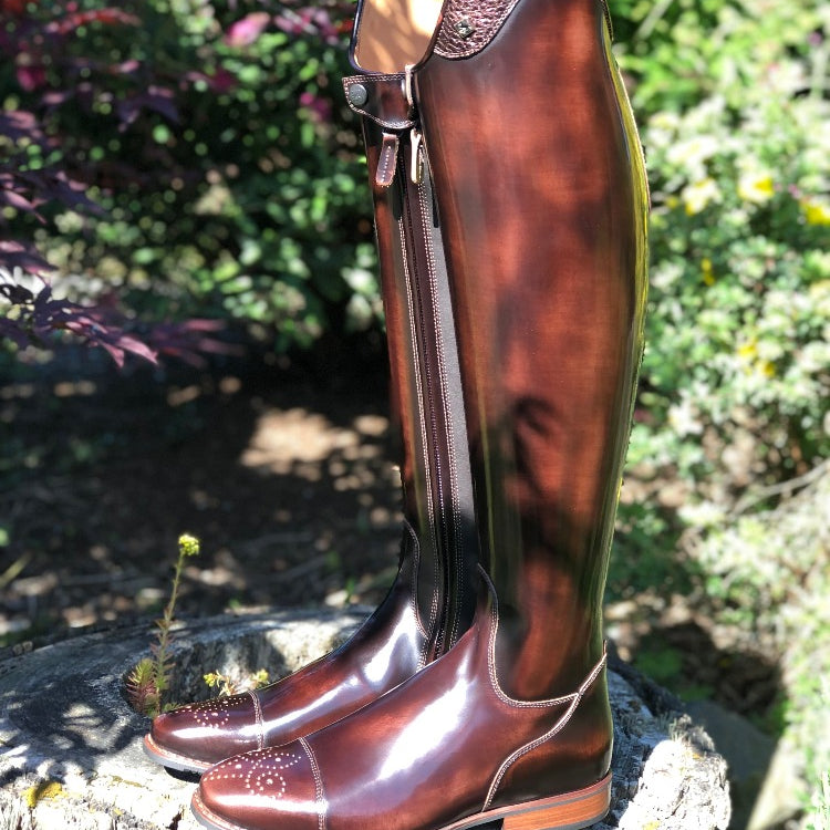 Custom DeNiro Bellini Dressage Boot - Brushed Brown with Brown BG Uptop & Punched Toe