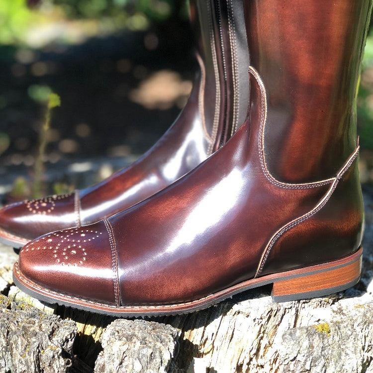 Custom DeNiro Bellini Dressage Boot - Brushed Brown with Brown BG Uptop & Punched Toe
