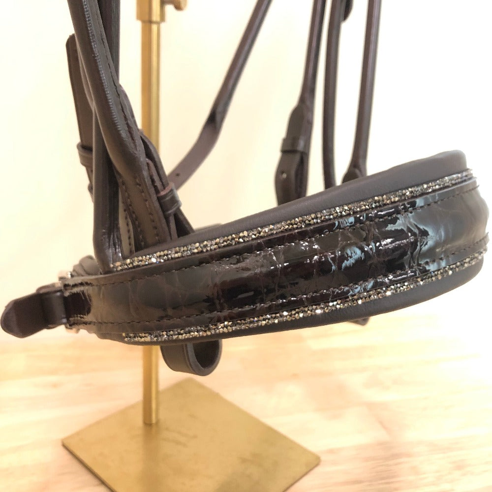 *Otto Schumacher Munchen Feel Good Rolled Double Bridle in Brown with Brown Patent Animal Print and Fineline Crystal - Horse